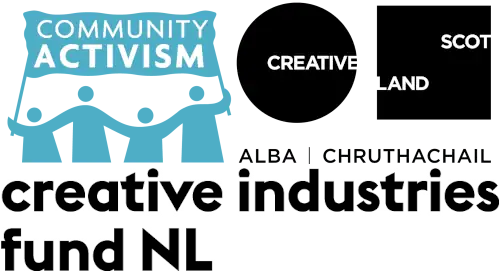 Community Activism logo Creative Industries Fund NL logo and Creative Scoland logo
