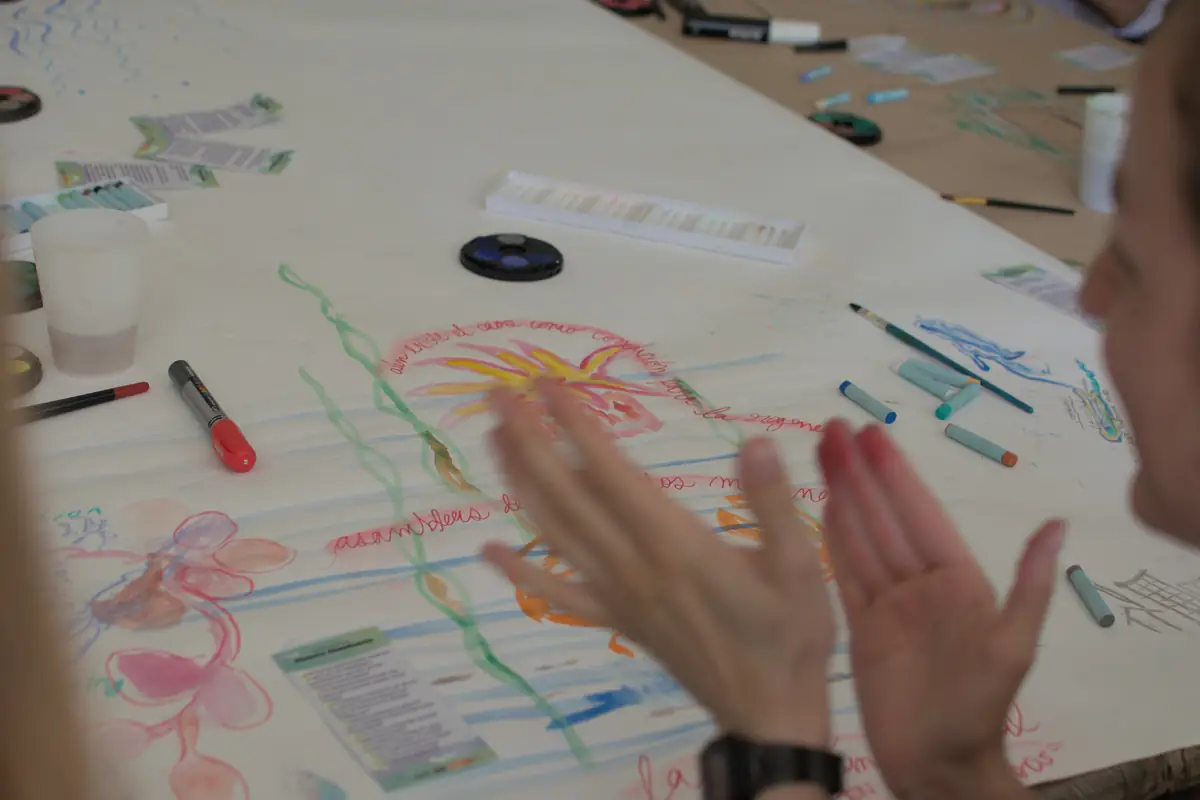 participant in drawing workshop at Documenta festival, Germany