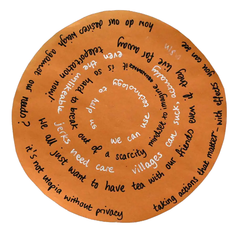 Circular text in colour on orange paper