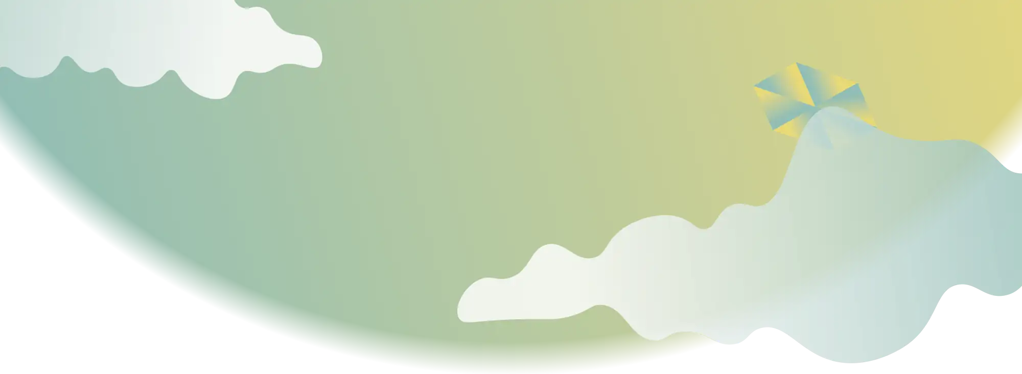 Abstract drawing of green planet with two clouds